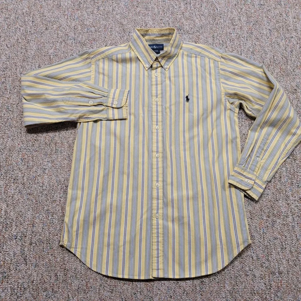 Ralph Lauren Shirt Boys L 16/18 Yellow Striped Button Down Long Sleeve Preppy